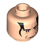 Lego Minifig Head Severus Snape, Crease Between Eyebrows, White Pupils, Black Hair Print / Light Nougat
