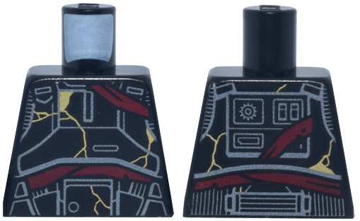 Lego Torso SW Imperial Death Trooper Armor with Dark Silver Lines and Shapes, Dark Red Bandages and Gold Cracks Pattern / Black