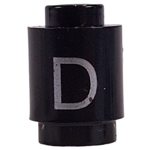 Lego Brick Round 1 x 1 with Letter 'D' Print / Black