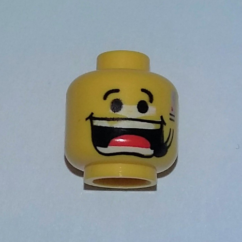 Lego Minifig Head Flex, Huge Grin, Eyebrows, and Headset Print / Yellow