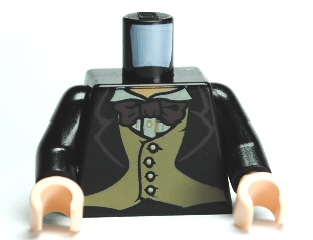 Lego Torso Harry Potter Jacket Formal with 4 Button Vest and Brown Bow Tie Pattern / Black Arms / Light Nougat Hands