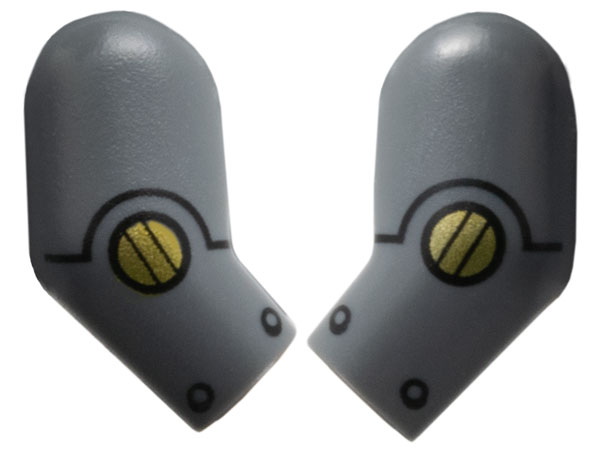 Lego Arm, (Matching Left and Right) Pair with Gold Circles, Black Rivets and Lines with Arcs Pattern / Dark Bluish Gray