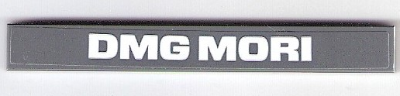 Lego Tile 1 x 8 with White 'DMG MORI' Pattern (Sticker) - Set 75876 / Dark Bluish Gray