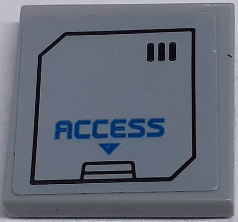 Lego Tile 2 x 2 with Dark Azure 'ACCESS' and Arrow on Hatch with Black Vents Pattern (Sticker) - Set 60195
