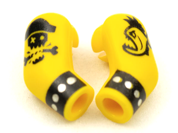 Lego Arm, (Matching Left and Right) Pair with Black Cuff and Skull and Crossbones / Fish Tattoo Pattern