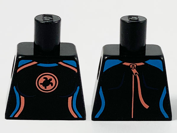 Lego Torso Female Wetsuit, Coral and Dark Azure Trim and Turtle Logo Pattern / Black