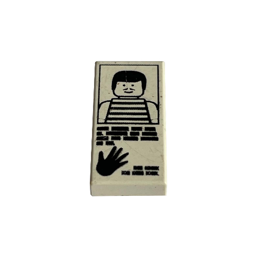 Lego Tile 1 x 2 with Hand Print and Striped Shirt Print