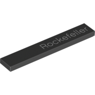Lego Tile 1 x 6 with White 'Rockefeller' Print Justified Right / Black
