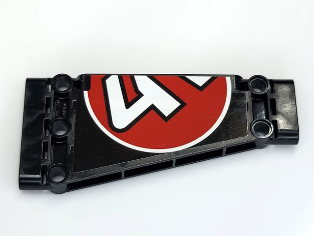 Lego Technic, Panel Plate 5 x 11 x 1 Tapered with Red and White Partial '41' in Circle Pattern Left (Sticker) - Set 42066 / Black