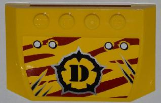 Lego Wedge 4 x 6 x 2/3 Triple Curved with 4 Rivets, Wide Claw Scratch Marks and Dino Logo on Dark Red Tiger Stripes Pattern (Sticker) - Set 5884