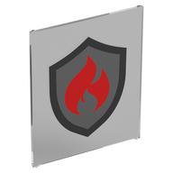 Lego Glass for Frame 1 x 6 x 6 with Red Flames on Silver Shield Print [Fire Fighters] / Trans-Clear