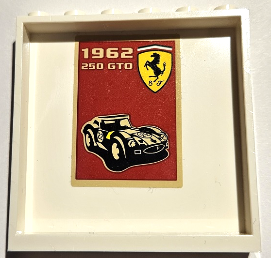 Lego Panel 1 x 6 x 5 with Poster '1962 250 GTO' and Ferrari Logo Pattern (Sticker) - Set 75889 / White