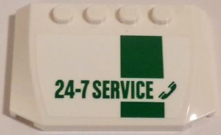 Lego Wedge 4 x 6 x 2/3 Triple Curved with Green '24-7 SERVICE' on White Background Pattern (Sticker) - Sets 60081 / 60097 / White