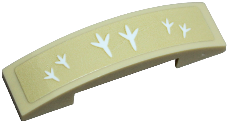 Lego Slope, Curved 4 x 1 x 2/3 Double with White Bird Footprint on Tan Background Pattern (Sticker) - Set 40443 / Tan