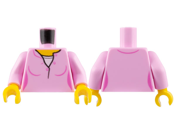 Lego Torso Female Top with Yellow Neck and White Undershirt Pattern / Bright Pink Arms / Yellow Hands