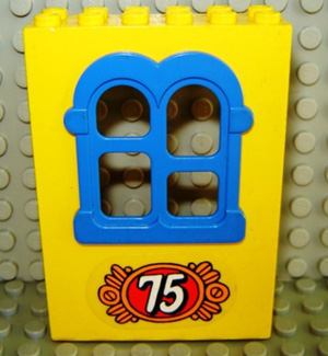 Lego Fabuland Building Wall 2 x 6 x 7 with Squared Blue Window with No 75 Pattern (Sticker) - Set 3675