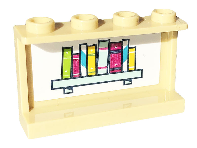 Lego Panel 1 x 4 x 2 with Side Supports - Hollow Studs with Books on Light Aqua Shelf on White Background Pattern on Inside (Sticker) - Set 41703