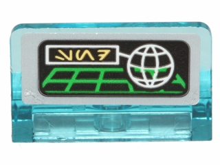 Lego Panel 1 x 2 x 1 with SW Bright Green Grid, White Wire Frame Globe, and Bright Light Yellow Aurebesh Characters 'SND' on Black and Light Bluish Gray Background Pattern (Sticker) - Set 75136