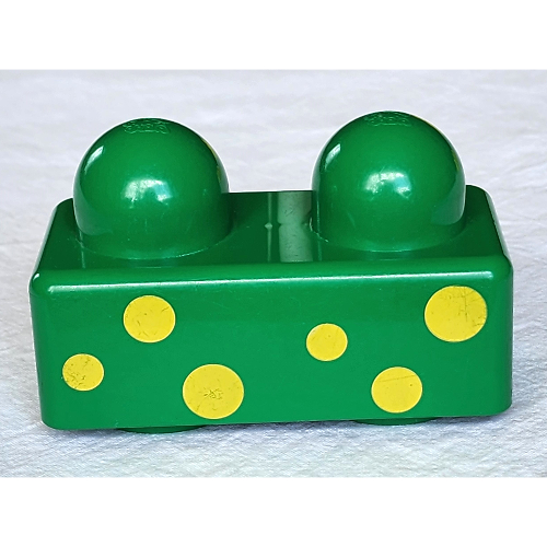 Lego Primo Brick 1 x 2 with 6 Yellow Spots Print on Each Side