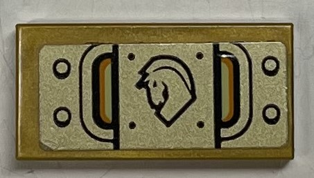 Lego Tile 1 x 2 with Gold Armor Plate, Horse Head Emblem, and Rivets Pattern (Sticker) - Set 72001