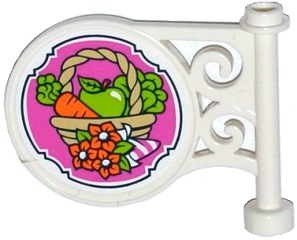 Lego Road Sign Round on Pole with Flat Top Attachment with Carrot and Apple in Basket and Flowers Pattern on Both Sides (Stickers) - Set 41108