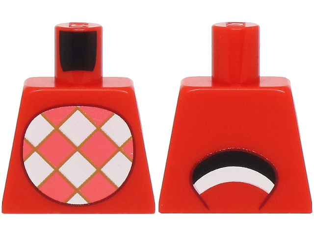 Lego Torso with White and Coral Checkered Stomach, Black and White Tail on Back Pattern / Red