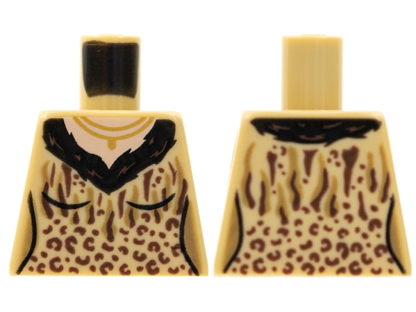 Lego Torso Female V-Neck, Gold Necklace, Black Collar, Leopard Print Pattern / Tan