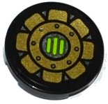 Lego Tile, Round 2 x 2 with Gold Fan and Lime Grille Pattern (Sticker) - Set 70132 / Black