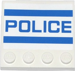 Lego Tile, Modified 4 x 4 with Studs on Edge with Blue Stripes and 'POLICE' Pattern (Sticker) - Set 60047