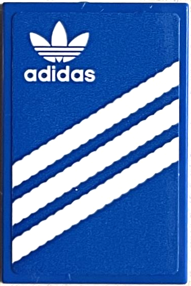 Lego Tile 2 x 3 with White Adidas Logo and 3 Stripes Pattern (Sticker) - Set 40486 / Blue