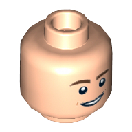 Lego Minifig Head, Dark Brown Eyebrows, Open Mouth Smile / Raised Eyebrows, Open Mouth Print / Light Nougat