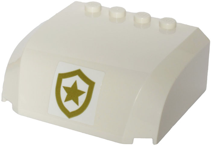 Lego Windscreen 5 x 6 x 2 Curved Top Canopy with 4 Studs with Police Gold Star Badge Logo on White Background Pattern (Sticker) - Set 60244