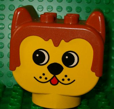 Lego Duplo Animal Head with Orange Hair, Bear / Dog with Red Tongue Print