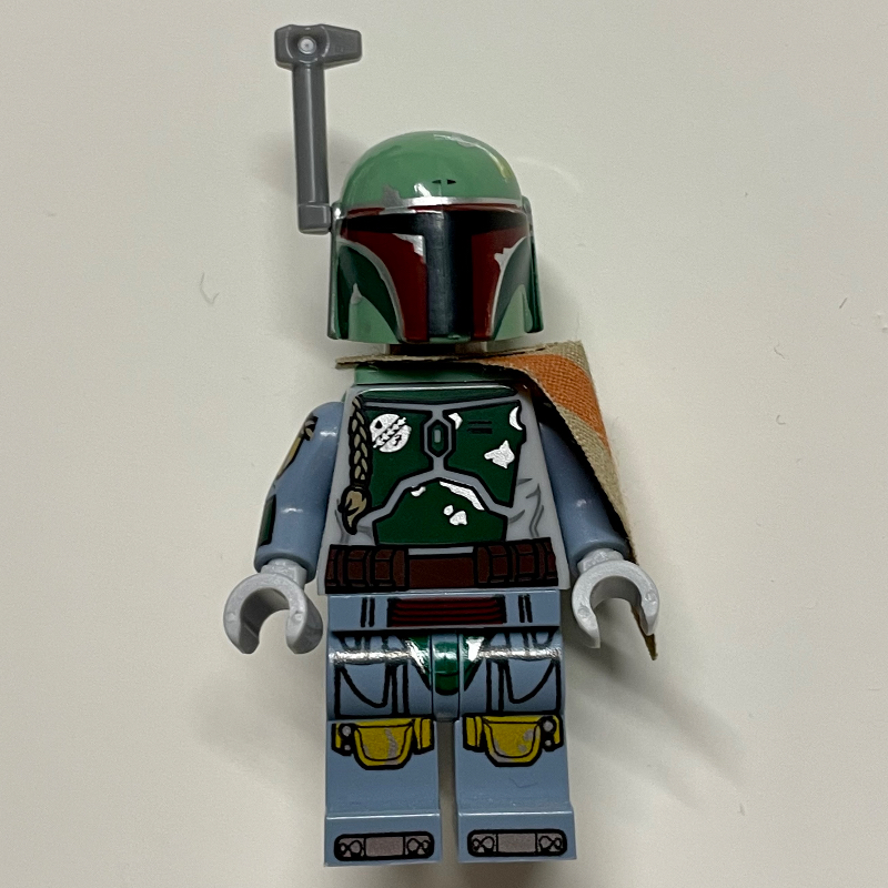Lego Boba Fett, Helmet, Jetpack Neckwear, Dark Tan Pauldron, Printed Arms, Stern