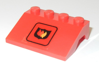 Lego Vehicle, Mudguard 3 x 4 Slope with Fire Logo Badge Medium Pattern (Sticker) - Set 6525 / Red