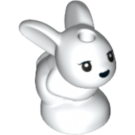 Lego Animal, Rabbit / Bunny, Baby Sitting with Black Eyes and Black Nose Print / White