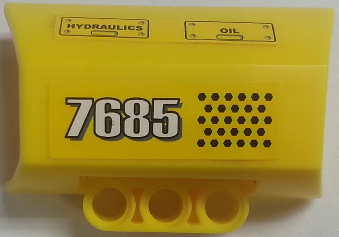 Lego Technic, Panel Engine Block Half / Side Intake with White '7685', Black 'HYDRAULICS', 'OIL', and Hexagons Pattern (Sticker) - Set 7685