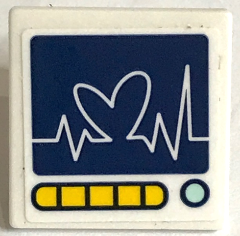 Lego Road Sign 2 x 2 Square with Open O Clip with White Heart Line on Dark Blue Screen and Yellow and Light Aqua Buttons Pattern (Sticker) - Set 41380