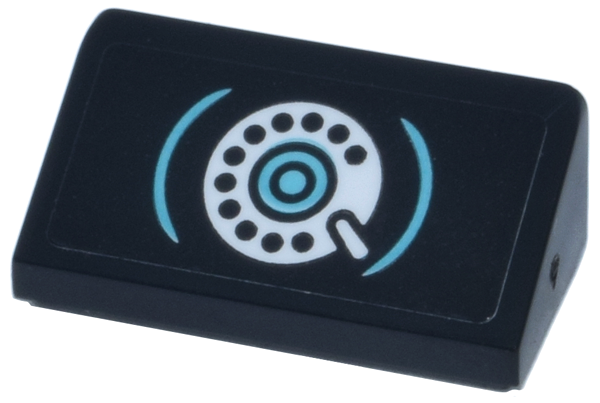 Lego Slope 30 1 x 2 x 2/3 with White and Medium Azure Rotary Phone Dial Pattern (Sticker) - Set 11370 / Black