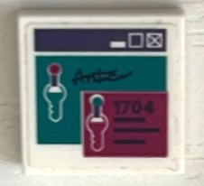 Lego Tile 2 x 2 with Computer Screen with Keys, 'Amelia' Signature and '1704' in Dark Turquoise and Magenta Windows Pattern (Sticker) - Set 41684