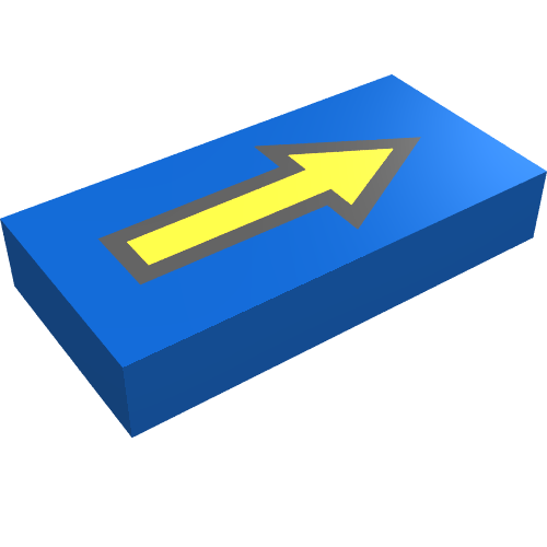 Lego Tile 1 x 2 with Arrow Long Yellow with Black Border Print / Blue