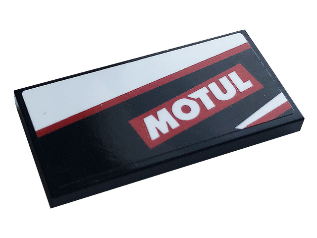 Lego Tile 2 x 4 with White and Red Stripes and White 'MOTUL' Pattern Model Left Side (Sticker) - Set 76896 / Black