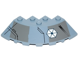 Lego Brick, Round Corner 6 x 6 with Slope 33 Edge, Facet Cutout with Missile Launcher and Separatists Insignia Pattern Model Right Side (Sticker) - Set 75041