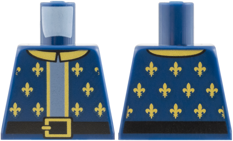 Lego Torso Surcoat Gold Collar, Buckle and Fleur-de-lis, Sand Blue Middle Panel, Black Belt Pattern / Dark Blue