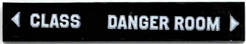 Lego Tile 1 x 6 with White 'CLASS', 'DANGER ROOM' and Triangles Pattern (Sticker) - Set 76294