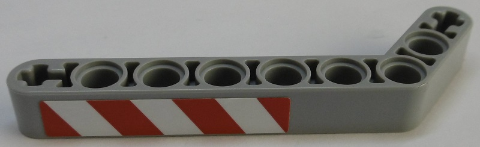 Lego Technic, Liftarm, Modified Bent Thick 1 x 9 (7 - 3) with Red and White Danger Stripes Pattern Model Right Side (Sticker) - Set 42055
