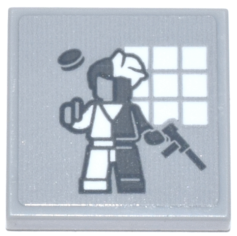 Lego Tile 2 x 2 with Dark Bluish Gray Two-Face Minifigure and White Square Windows Pattern (Sticker) - Set 76271