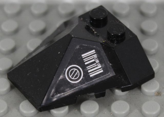 Lego Wedge 4 x 4 x 1 1/3 Pyramid Center with Silver Barcode and Circle Pattern on Left Side (Sticker) - Set 7713 / Black