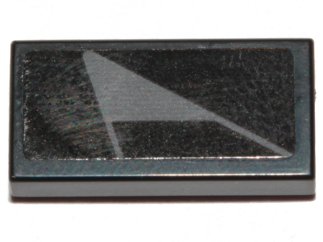 Lego Tile 1 x 2 with Black Stripe on Dark Bluish Gray Triangle Pattern Model Right Side (Sticker) - Set 75274 / Black