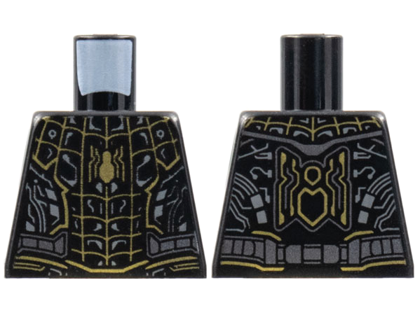 Lego Torso Armor, Gold Spider, Webbing, Dark Bluish Gray Circuitry Pattern / Black